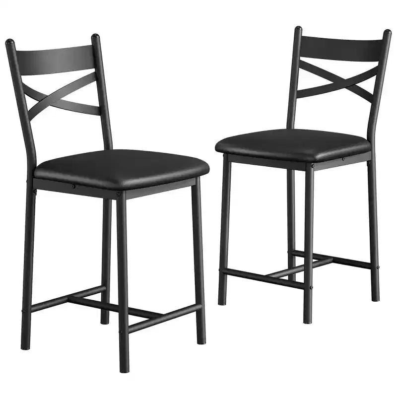 Lot de 2 tabourets de bar, chaises de bar hauteur comptoir avec dossier, coussin épais et cuir PU, chaises de salle à manger rembourrées pour îlot de cuisine, bar, salle à manger