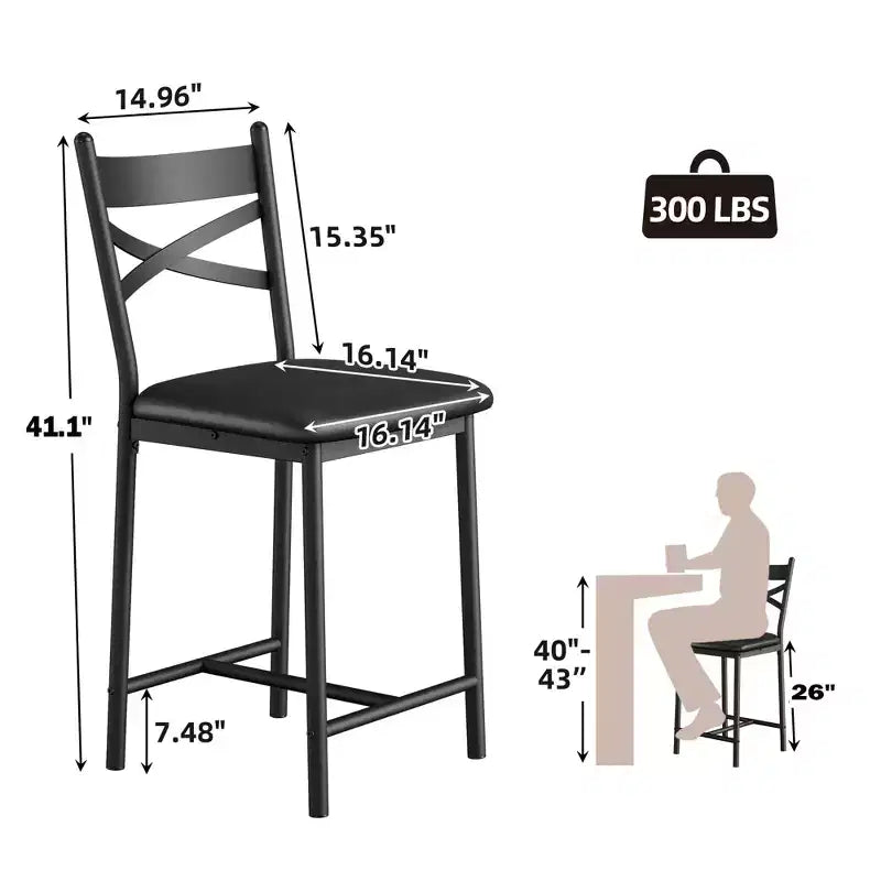 Lot de 2 tabourets de bar, chaises de bar hauteur comptoir avec dossier, coussin épais et cuir PU, chaises de salle à manger rembourrées pour îlot de cuisine, bar, salle à manger