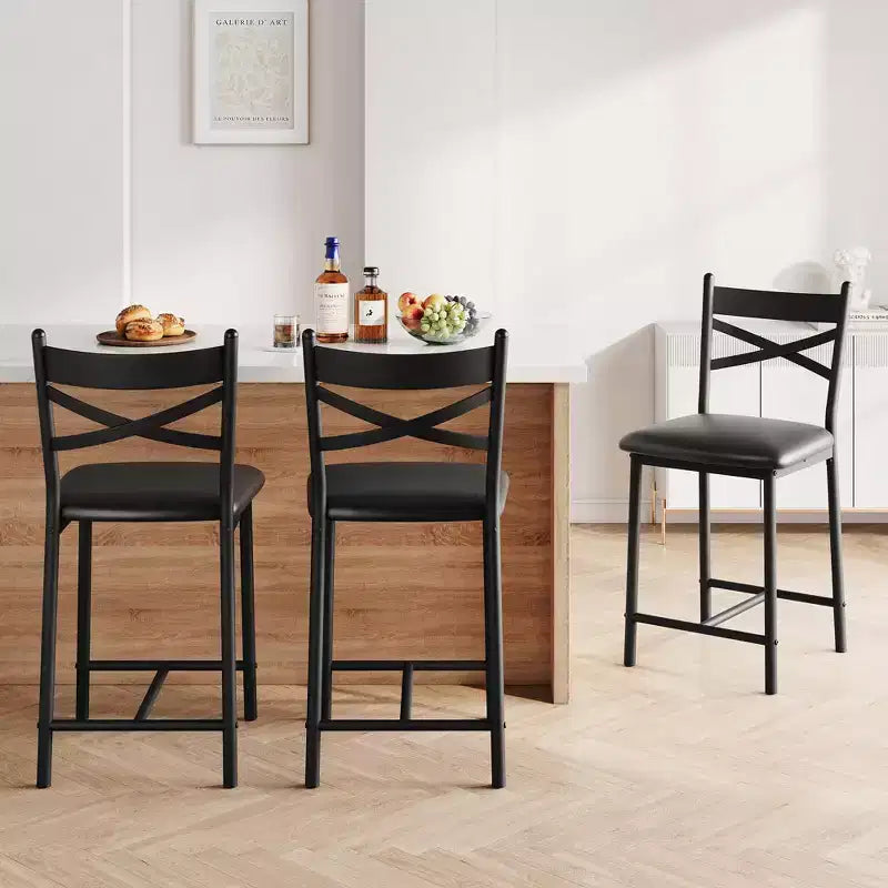 Lot de 2 tabourets de bar, chaises de bar hauteur comptoir avec dossier, coussin épais et cuir PU, chaises de salle à manger rembourrées pour îlot de cuisine, bar, salle à manger