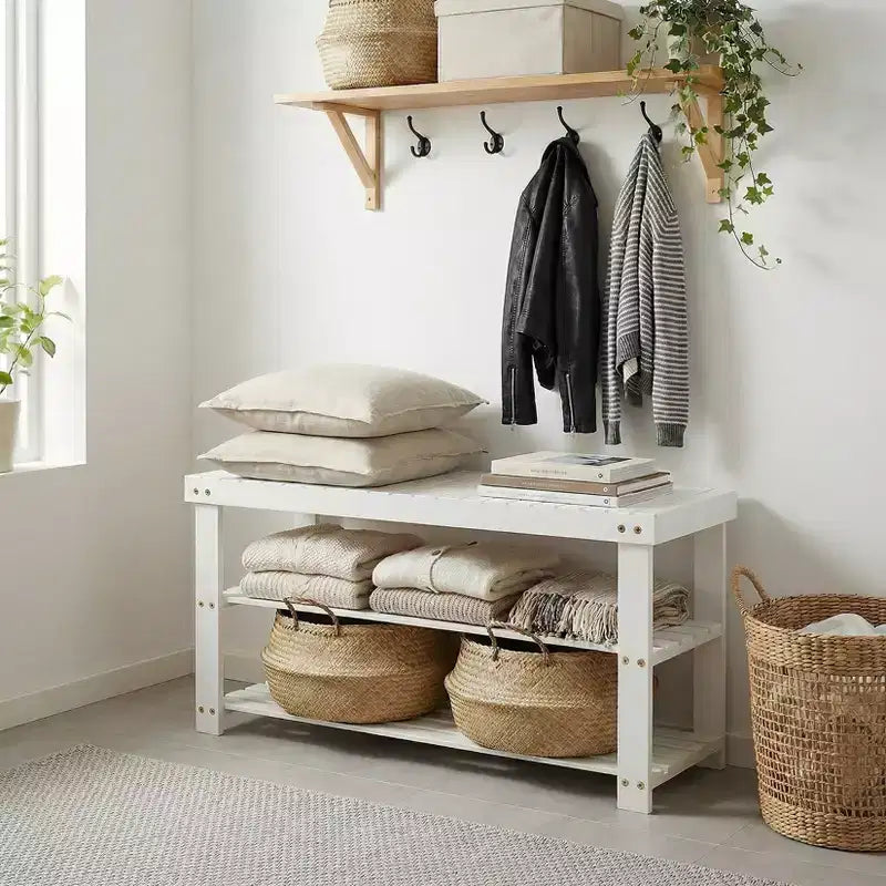 Banc de rangement à chaussures à 3 niveaux en bambou pour entrée - Organisateur de chaussures robuste avec une capacité de 130 kg