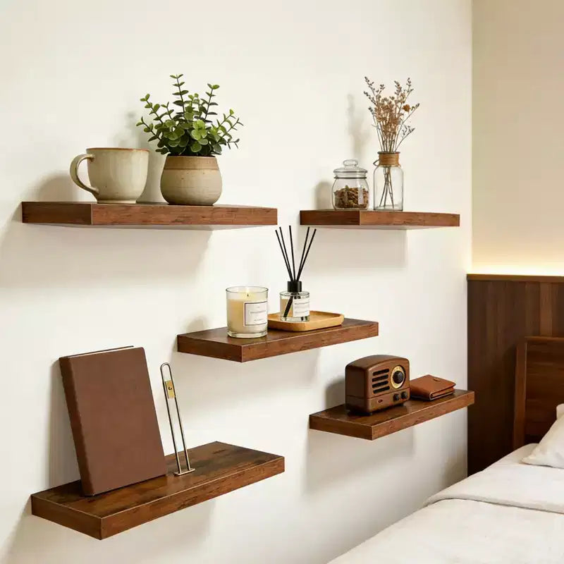 Étagères murales flottantes, étagères murales rustiques avec supports métalliques, étagères de présentation en bois pour chambre, salon, salle de bain, plantes et décoration