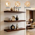 Étagères murales flottantes, étagères murales rustiques avec supports métalliques, étagères de présentation en bois pour chambre, salon, salle de bain, plantes et décoration