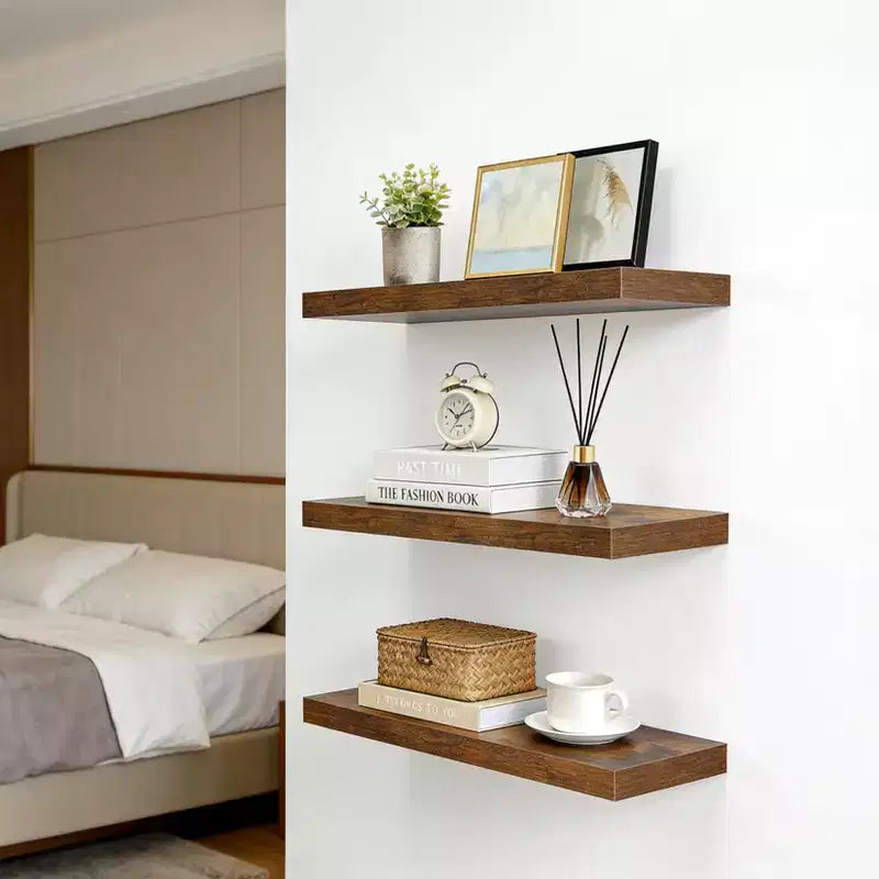 Étagères murales flottantes, étagères murales rustiques avec supports métalliques, étagères de présentation en bois pour chambre, salon, salle de bain, plantes et décoration