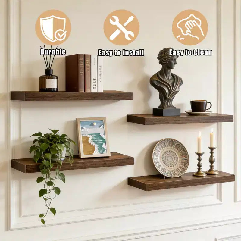 Étagères murales flottantes, étagères murales rustiques avec supports métalliques, étagères de présentation en bois pour chambre, salon, salle de bain, plantes et décoration