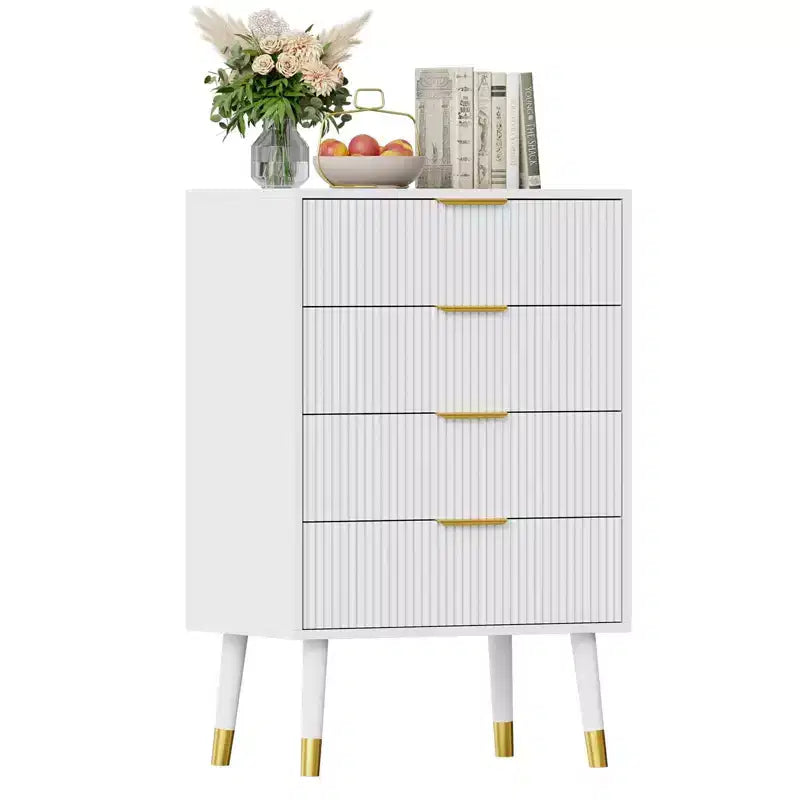 Lot de 2 commodes à 4 tiroirs pour chambre à coucher, commode de rangement moderne en bois, pieds en métal et poignées dorées, organisateur de placard résistant à l'eau pour la maison