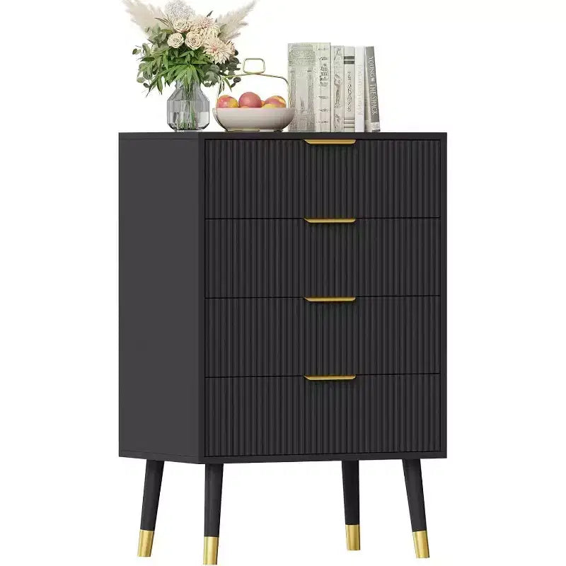 Lot de 2 commodes à 4 tiroirs pour chambre à coucher, commode de rangement moderne en bois, pieds en métal et poignées dorées, organisateur de placard résistant à l'eau pour la maison