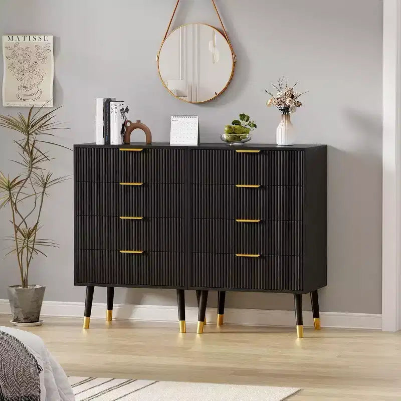2 Pack 4 Drawer Dresser for Bedroom, Modern Wood Storage Chest, Metal Legs & Gold Handles, Water-Resistant Closet Organizer for Home