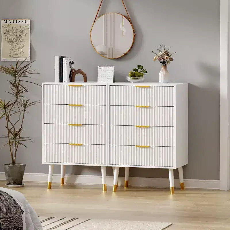 Lot de 2 commodes à 4 tiroirs pour chambre à coucher, commode de rangement moderne en bois, pieds en métal et poignées dorées, organisateur de placard résistant à l'eau pour la maison