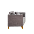 Canapé 3 places capitonné en chenille gris 61,5 avec accoudoirs cloutés couleur cuivre, 2 coussins