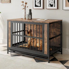 Table de Niche Rustique Marron, 2 Portes Coulissantes, 1 Chien