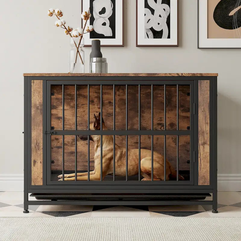 Table de Niche Rustique Marron, 2 Portes Coulissantes, 1 Chien