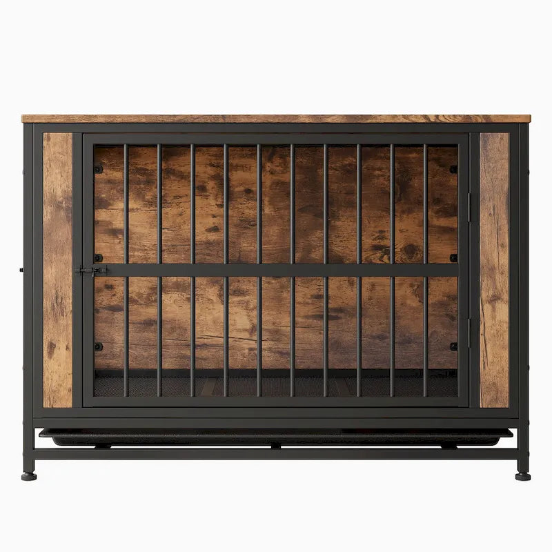 Table de Niche Rustique Marron, 2 Portes Coulissantes, 1 Chien