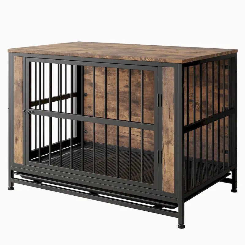 Table de Niche Rustique Marron, 2 Portes Coulissantes, 1 Chien