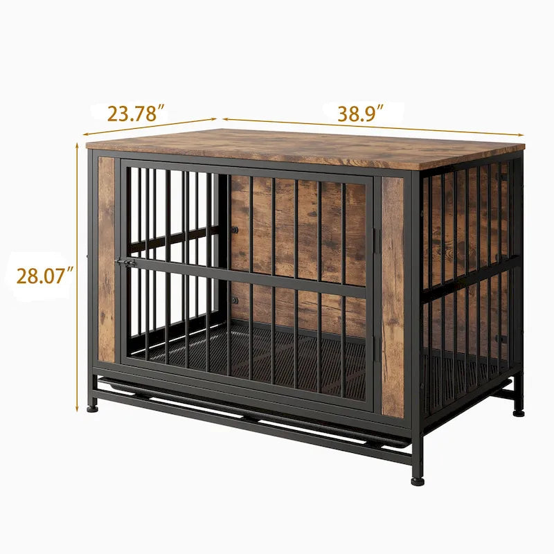 Table de Niche Rustique Marron, 2 Portes Coulissantes, 1 Chien
