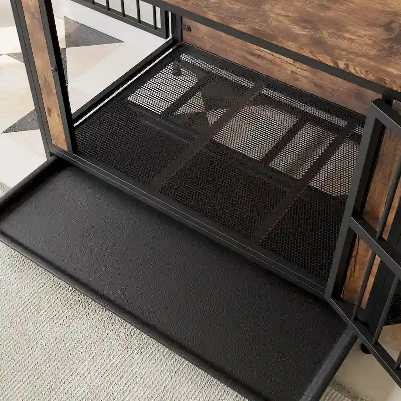 Table de Niche Rustique Marron, 2 Portes Coulissantes, 1 Chien