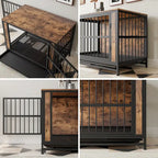 Table de Niche Rustique Marron, 2 Portes Coulissantes, 1 Chien