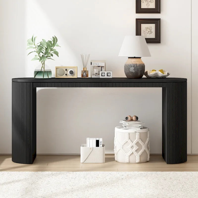 Console Navy / Noir / Naturel avec pieds à rayures verticales – Simple