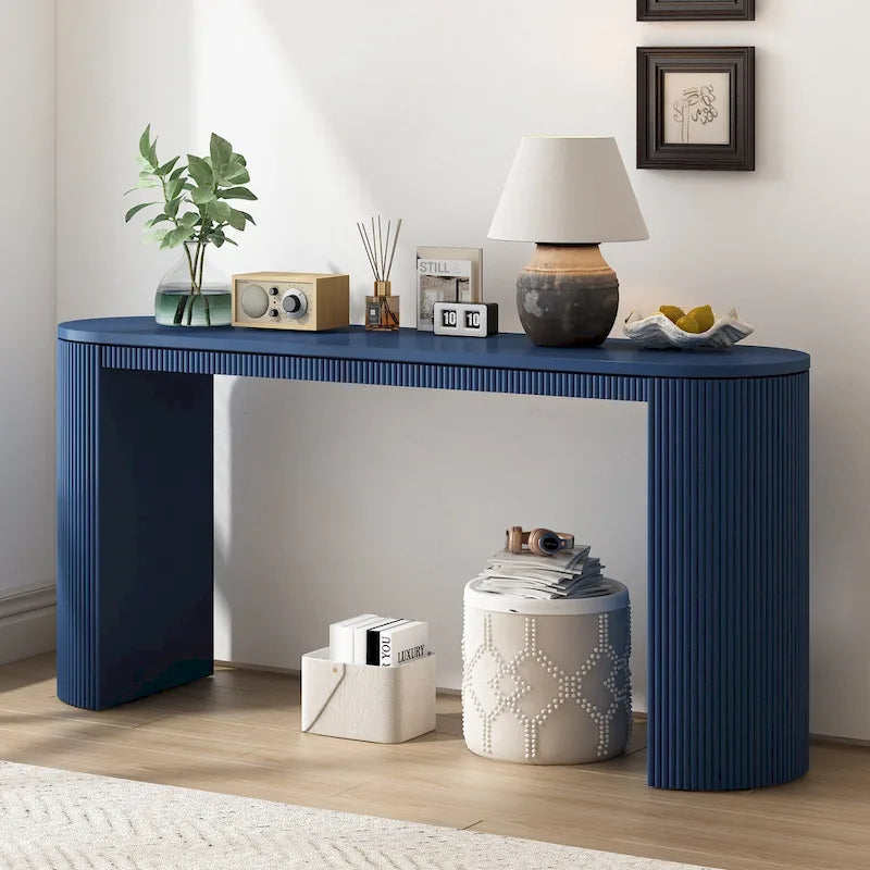 Console Navy / Noir / Naturel avec pieds à rayures verticales – Simple