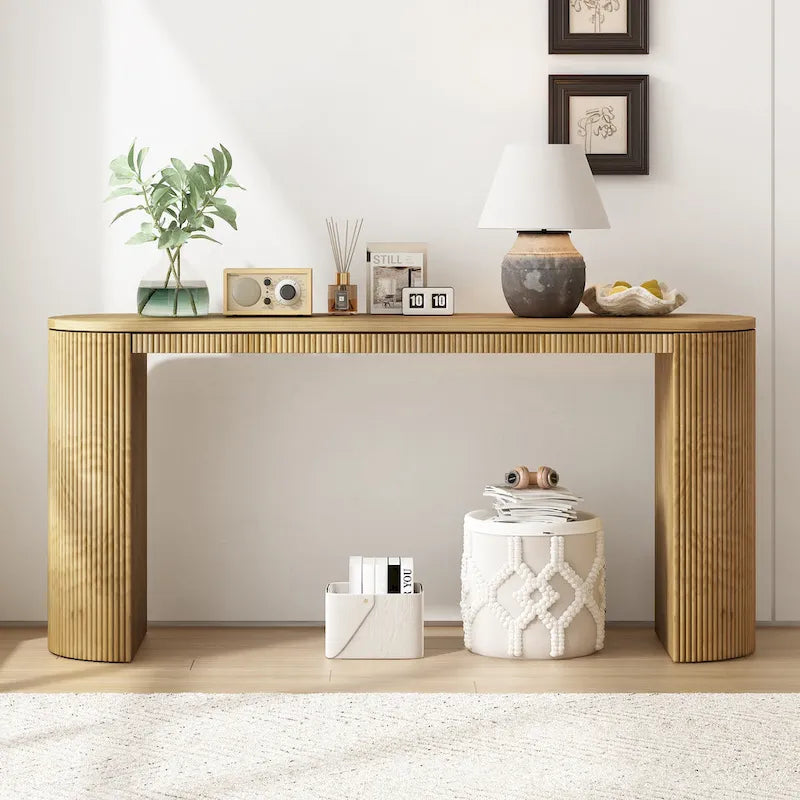 Console Navy / Noir / Naturel avec pieds à rayures verticales – Simple