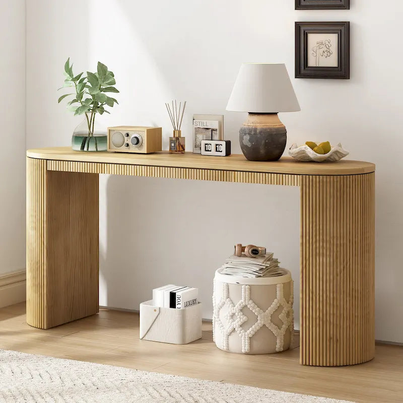 Console Navy / Noir / Naturel avec pieds à rayures verticales – Simple