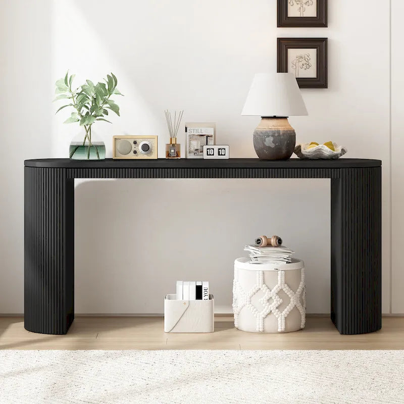 Console Navy / Noir / Naturel avec pieds à rayures verticales – Simple