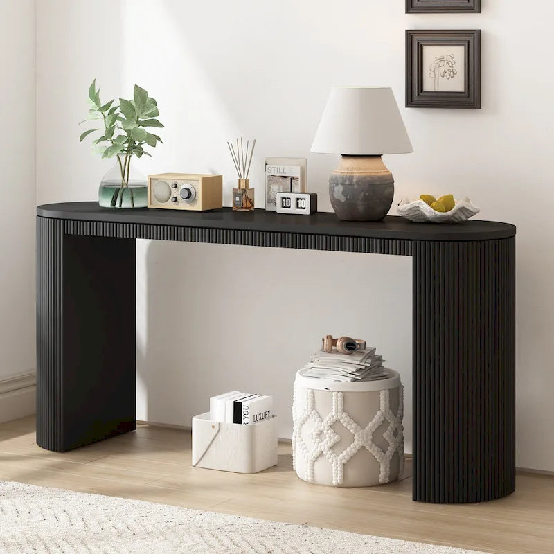 Console Navy / Noir / Naturel avec pieds à rayures verticales – Simple
