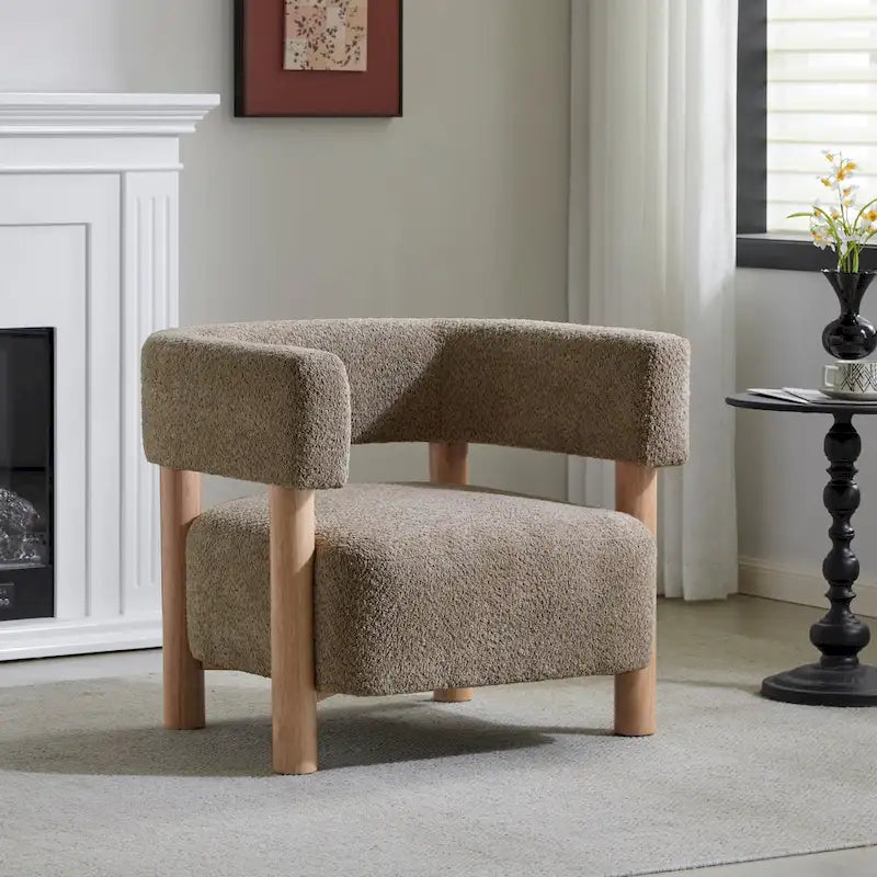 Fauteuil Boucle – Multicolore, pieds en bois d'hévéa, une place