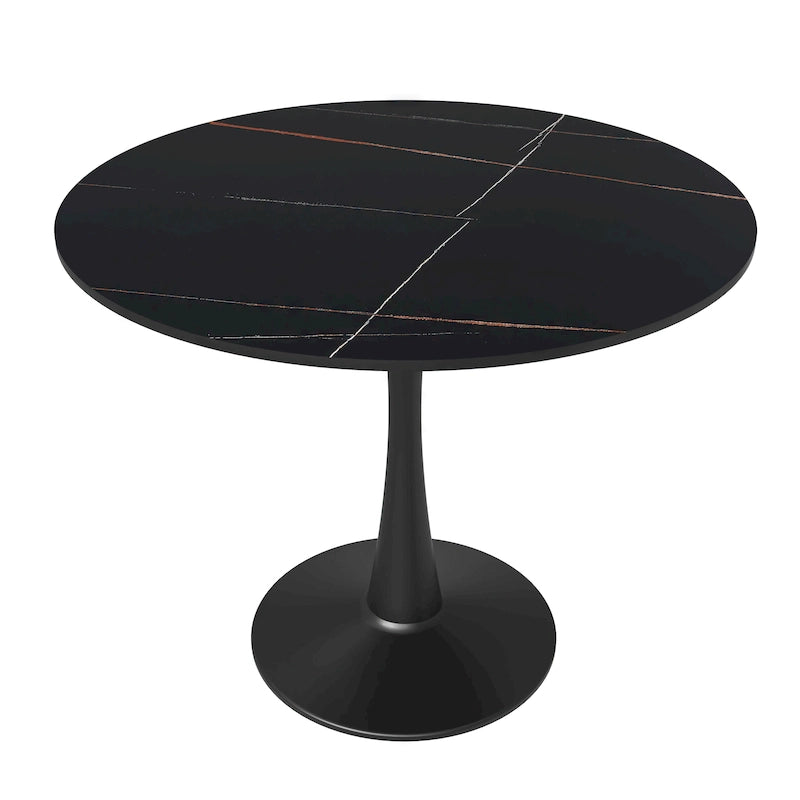 Table à manger ronde sur pied pour 4 personnes – Plateau en pierre frittée, 3 couleurs