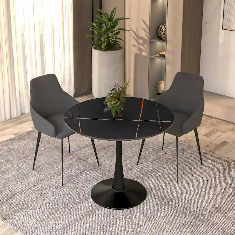 Table à manger ronde sur pied pour 4 personnes – Plateau en pierre frittée, 3 couleurs