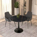Table à manger ronde sur pied pour 4 personnes – Plateau en pierre frittée, 3 couleurs