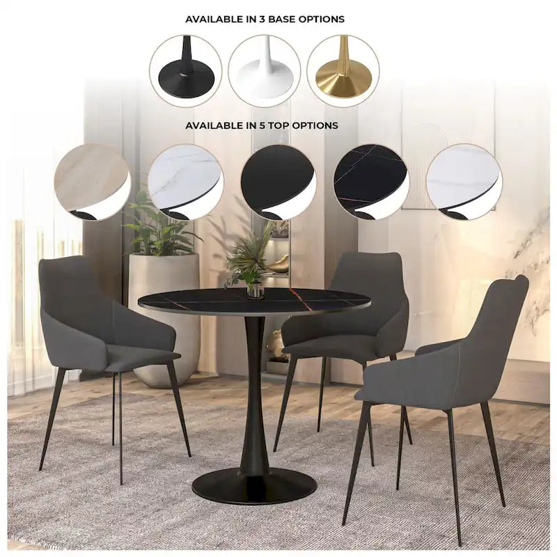 Table à manger ronde sur pied pour 4 personnes – Plateau en pierre frittée, 3 couleurs