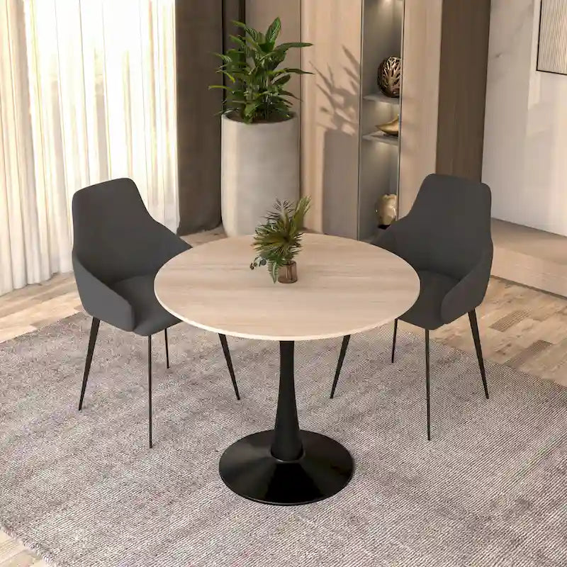 Table à manger ronde sur pied pour 4 personnes – Plateau en pierre frittée, 3 couleurs