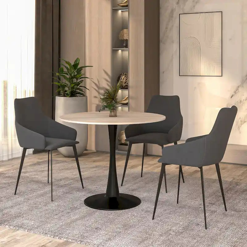 Table à manger ronde sur pied pour 4 personnes – Plateau en pierre frittée, 3 couleurs