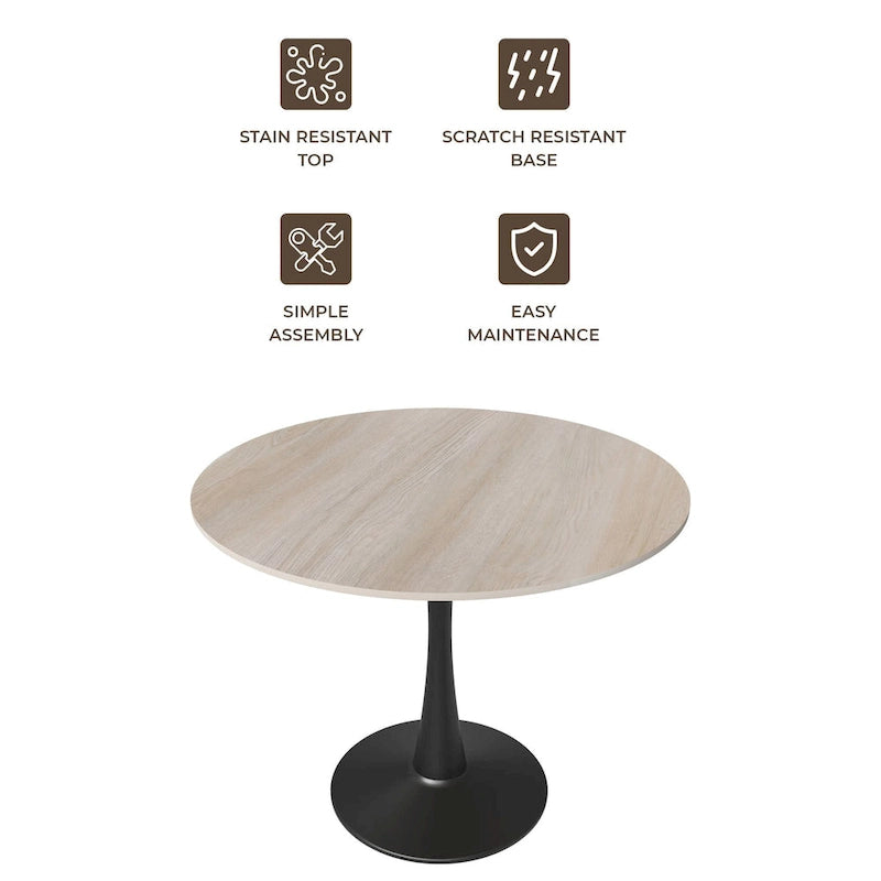 Table à manger ronde sur pied pour 4 personnes – Plateau en pierre frittée, 3 couleurs
