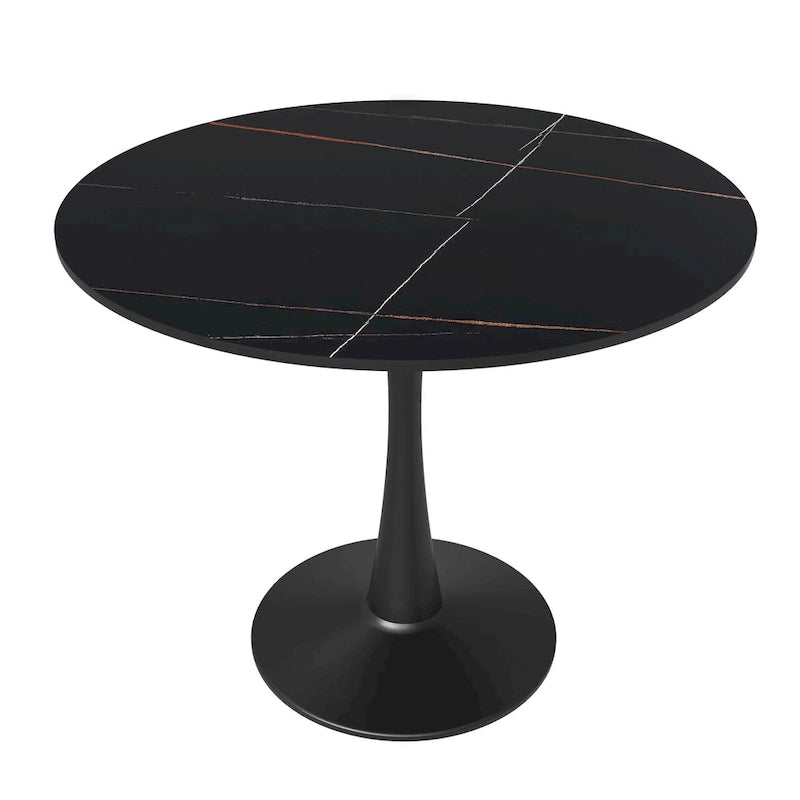 Table à manger ronde sur pied pour 4 personnes – Plateau en pierre frittée, 3 couleurs