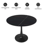 Table à manger ronde sur pied pour 4 personnes – Plateau en pierre frittée, 3 couleurs