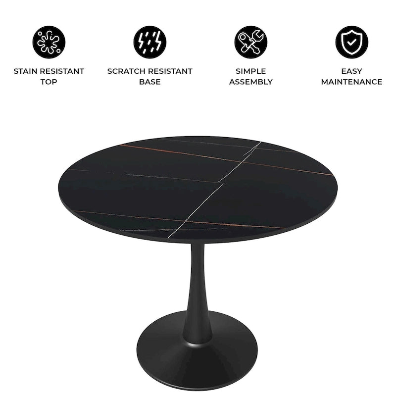 Table à manger ronde sur pied pour 4 personnes – Plateau en pierre frittée, 3 couleurs