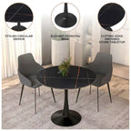 Table à manger ronde sur pied pour 4 personnes – Plateau en pierre frittée, 3 couleurs
