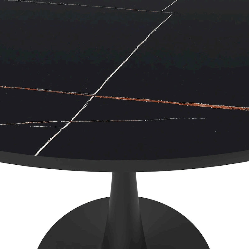 Table à manger ronde sur pied pour 4 personnes – Plateau en pierre frittée, 3 couleurs