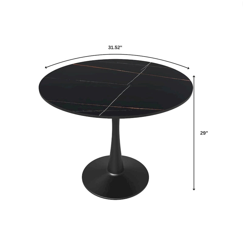 Table à manger ronde sur pied pour 4 personnes – Plateau en pierre frittée, 3 couleurs