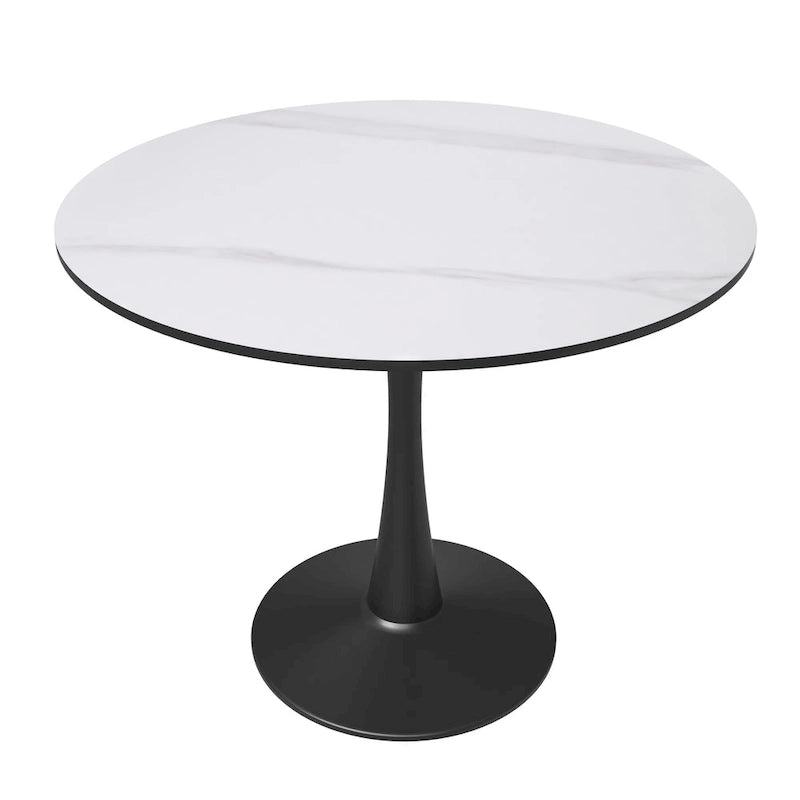 Table à manger ronde sur pied pour 4 personnes – Plateau en pierre frittée, 3 couleurs