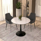 Table à manger ronde sur pied pour 4 personnes – Plateau en pierre frittée, 3 couleurs