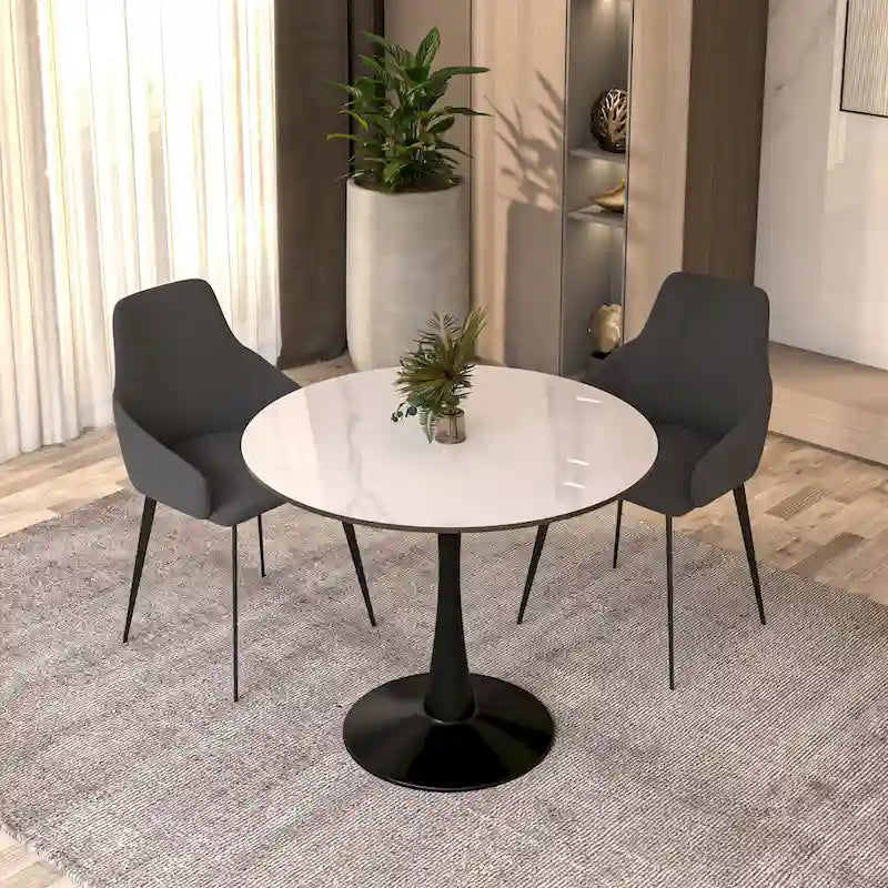 Table à manger ronde sur pied pour 4 personnes – Plateau en pierre frittée, 3 couleurs