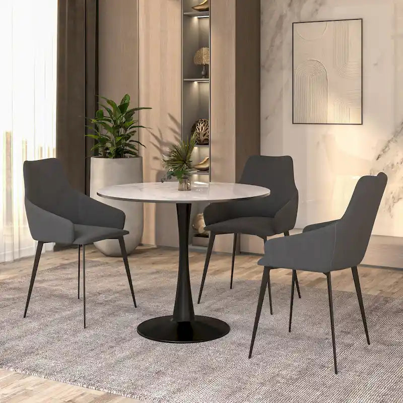 Table à manger ronde sur pied pour 4 personnes – Plateau en pierre frittée, 3 couleurs
