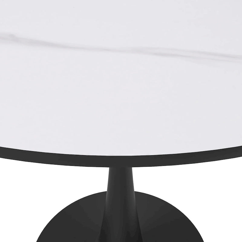 Table à manger ronde sur pied pour 4 personnes – Plateau en pierre frittée, 3 couleurs
