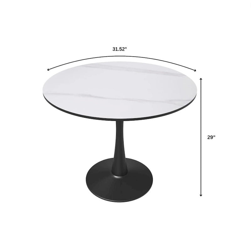 Table à manger ronde sur pied pour 4 personnes – Plateau en pierre frittée, 3 couleurs