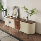Meuble TV 78,74", placage bois brun et beige, 5 armoires + 3 tiroirs, sans assemblage