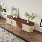 Meuble TV 78,74", placage bois brun et beige, 5 armoires + 3 tiroirs, sans assemblage