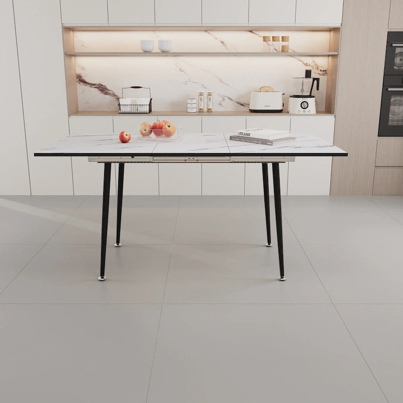 Table à manger ronde blanche avec pieds noirs mats, 4 places