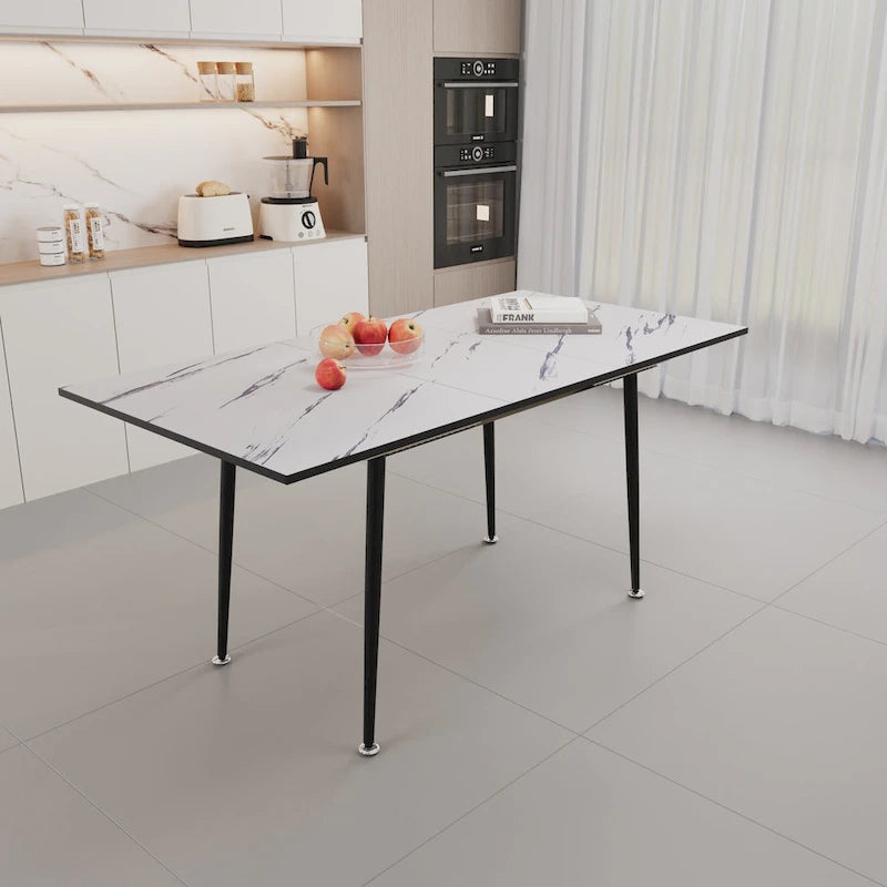 Table à manger ronde blanche avec pieds noirs mats, 4 places